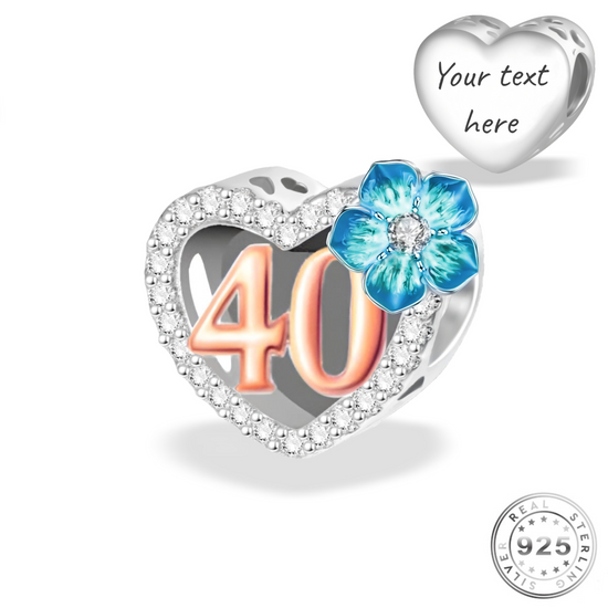 Engraved 40th Birthday Charm 925 Sterling Silver- Personalised With Your Text