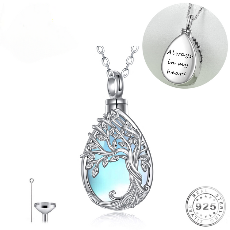 Family Tree Cremation Ashes Urn Necklace 925 Sterling Silver and Moonstone