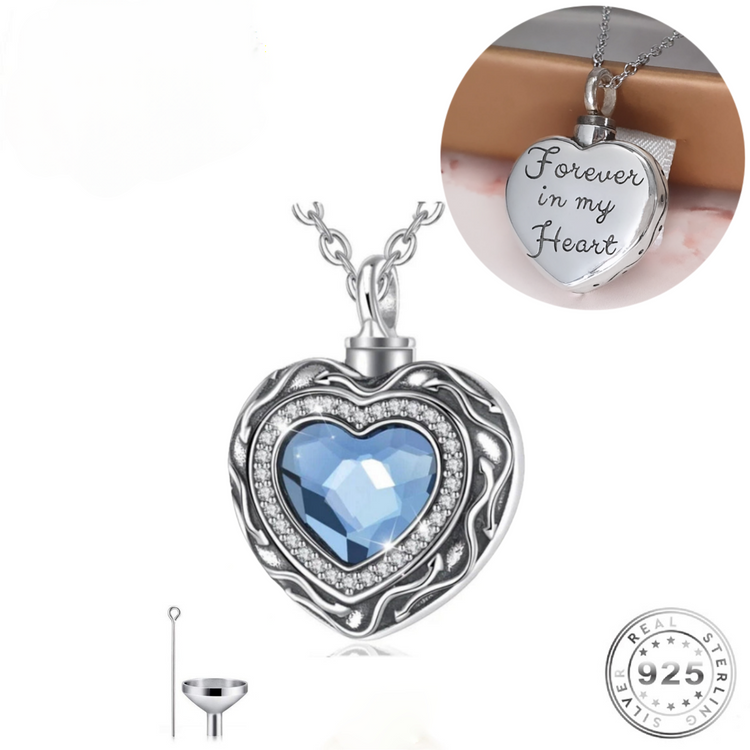 Cremation Ashes Blue Crystal Heart Necklace 925 Sterling Silver self fill keepsake