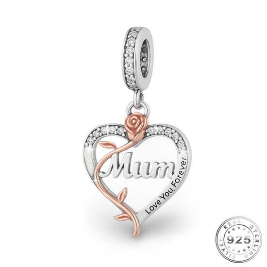Mum Dangle Charm 925 Sterling Silver & Rose Gold fits Pandora