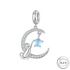 Cat in the Moon Charm 925 Sterling Silver & Moonstone fit Pandora