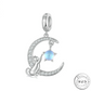 Cat in the Moon Charm 925 Sterling Silver & Moonstone fit Pandora