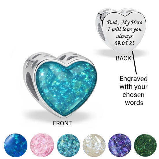 Engraved Ashes & Resin Heart Charm 925 Sterling Silver its Pandora