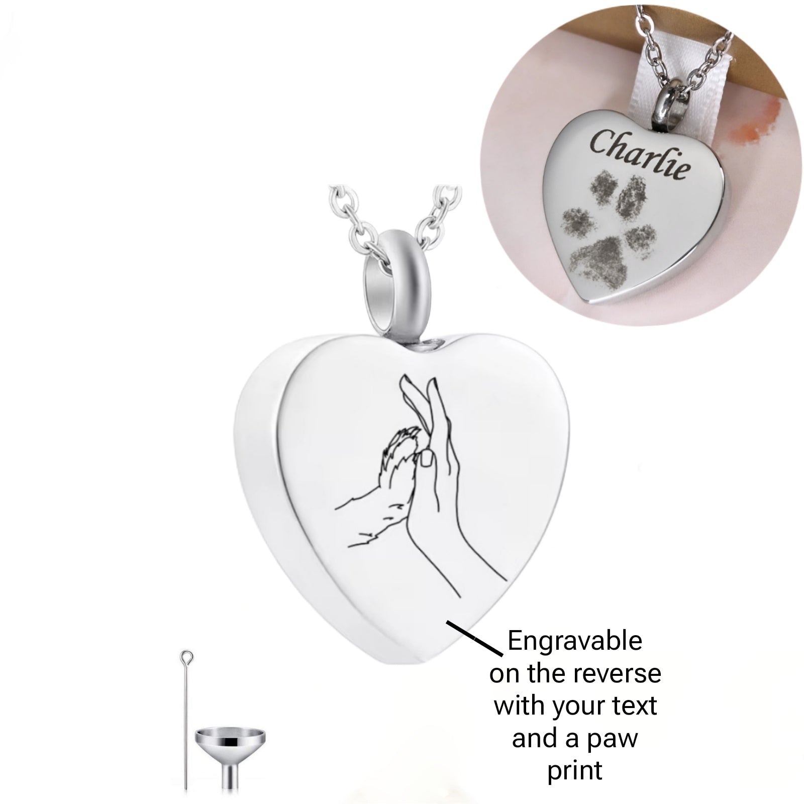 Engraved Dog / Cat Paw Print Cremation Ashes Silver Urn Necklace self ...