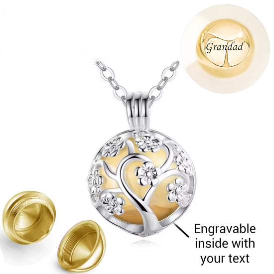 Engraved Silver & Gold Family Tree Cremation Ashes Urn Locket Necklace Self Fill