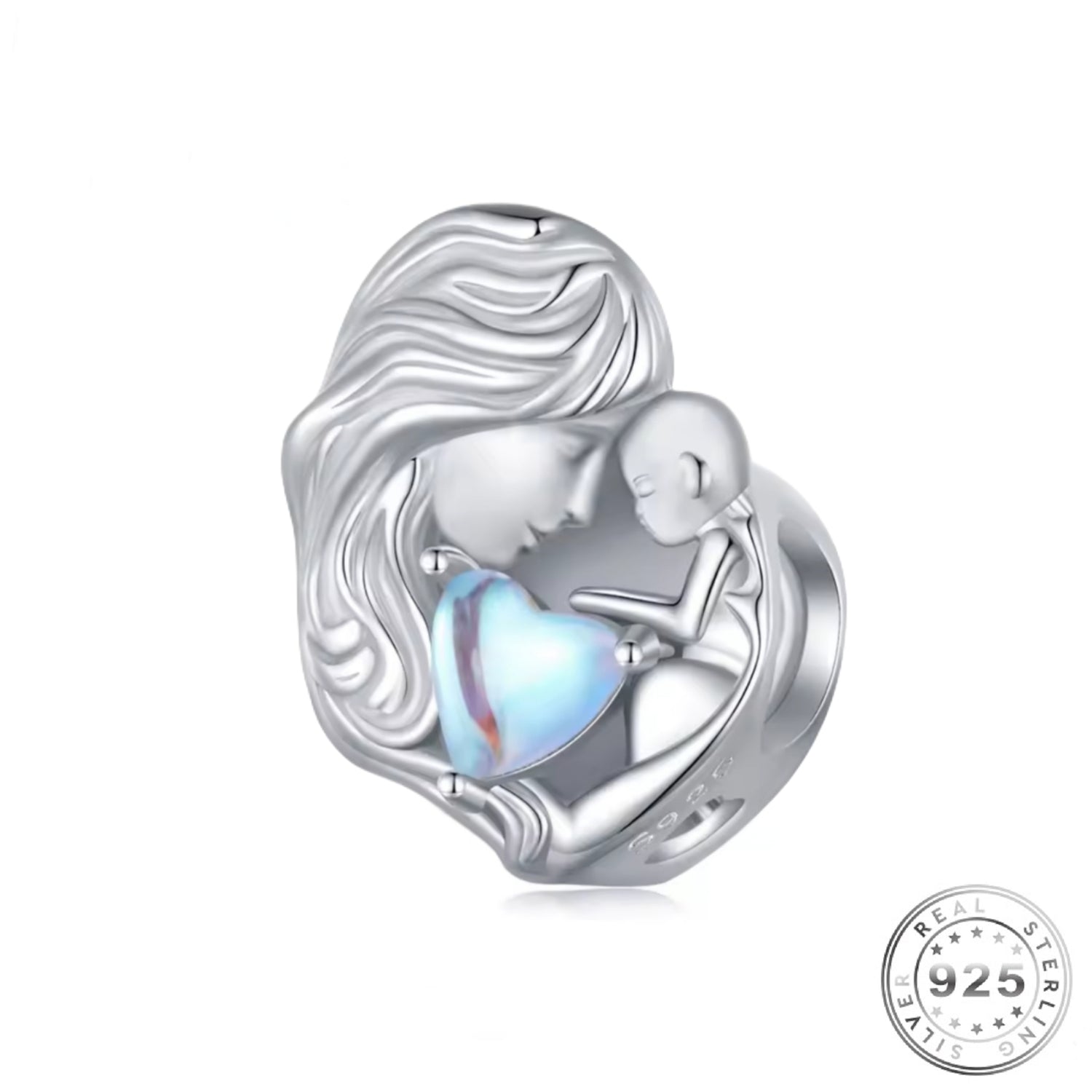 Mummy and Baby Charm 925 Sterling Silver & Moonstone fits Pandora