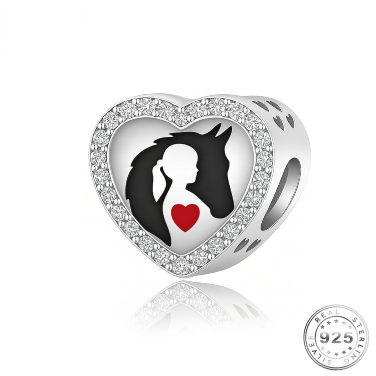 Pandora Fitting Girl & Horse Heart Charm 925 Sterling Silver