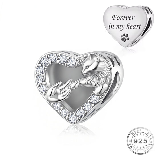 Cat Memorial Charm 925 Sterling Silver - Forever in my heart