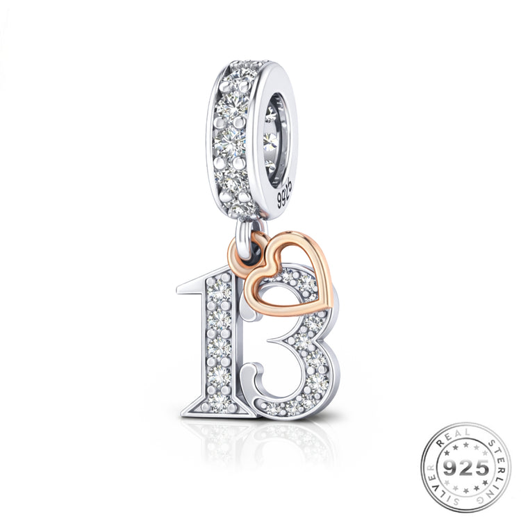 Pandora fitting 13th Birthday Charm 925 Sterling Silver and Rose Gold
