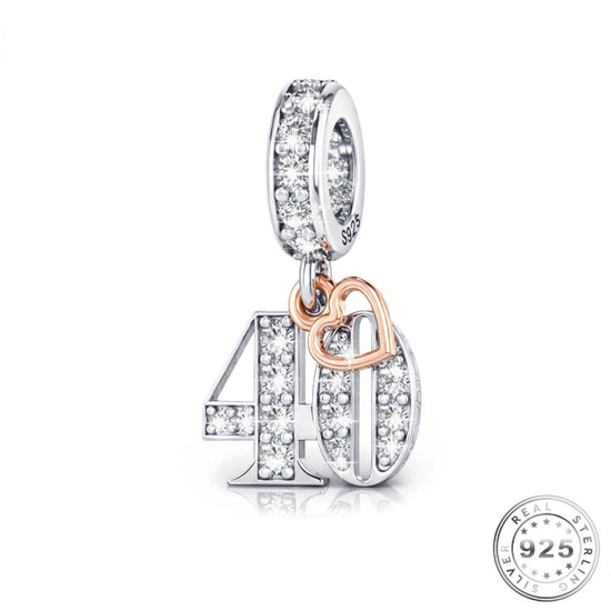 Pandora fitting 40th Birthday Charm 925 Sterling Silver and Rose Gold