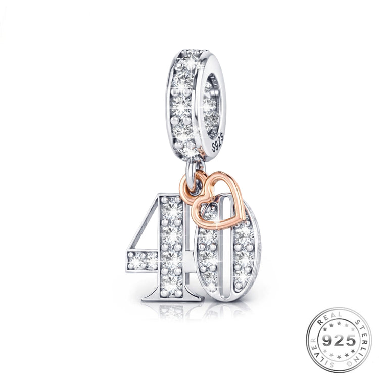Pandora fitting 40th Birthday Charm 925 Sterling Silver and Rose Gold