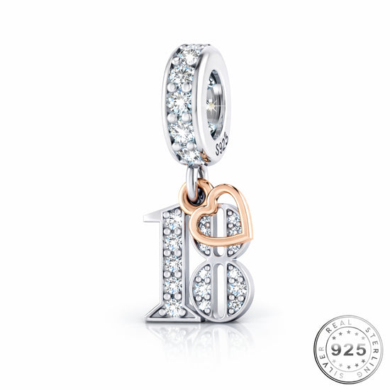 Pandora fitting 18th Birthday Charm 925 Sterling Silver & Rose Gold