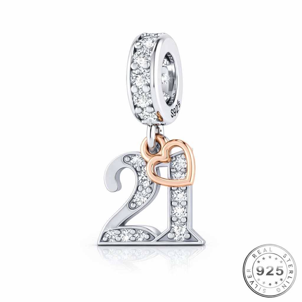 Pandora fitting 21st Birthday Charm 925 Sterling Silver and Rose Gold