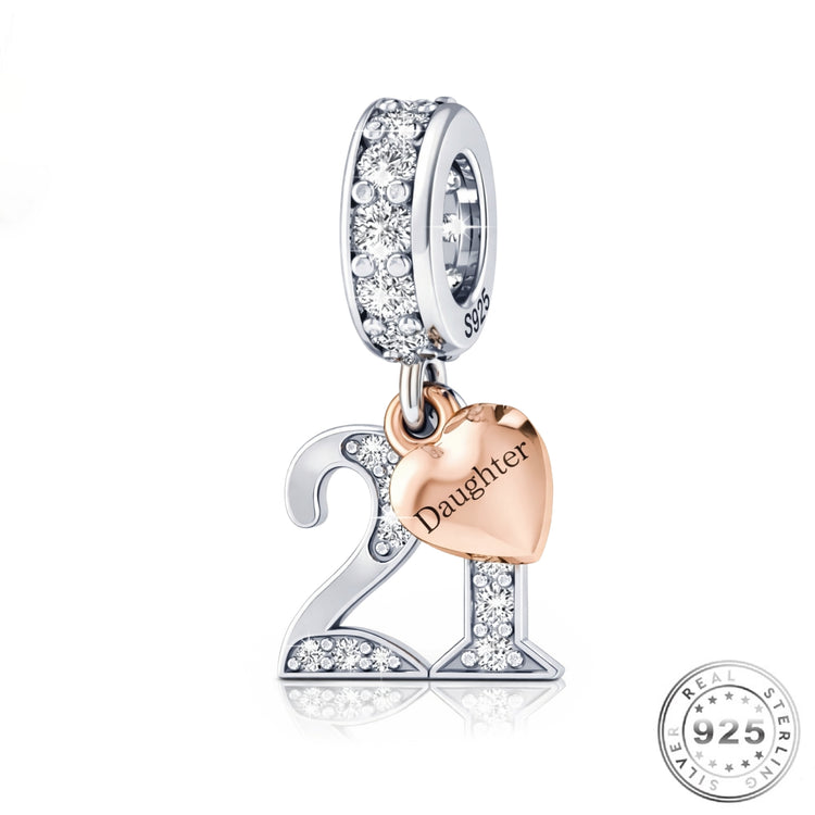 Pandora fitting 21st Birthday Charm 925 Sterling Silver - Personalised Heart Daughter