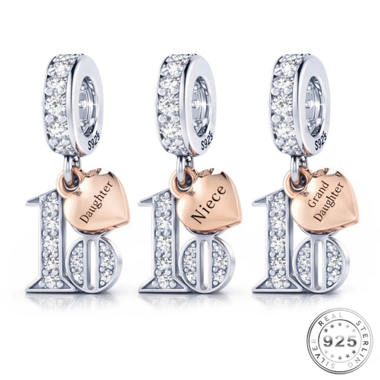 Pandora fitting 18th Birthday Charm 925 Sterling Silver with Personalised heart tag - Daughter, Niece or Granddaughter