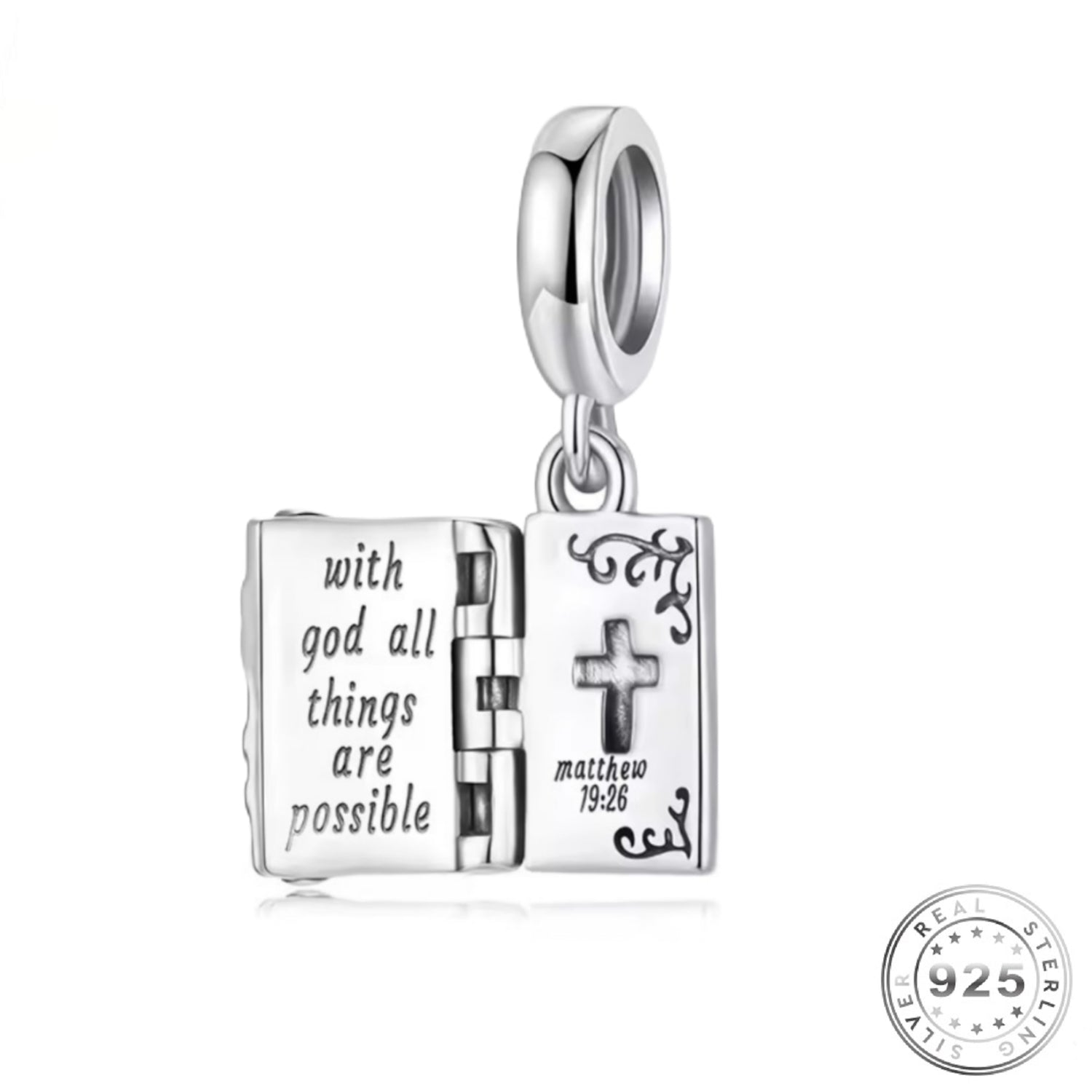 pandora fitting Bible Charm 925 Sterling Silver - With god all things are possible Matthew 19:26