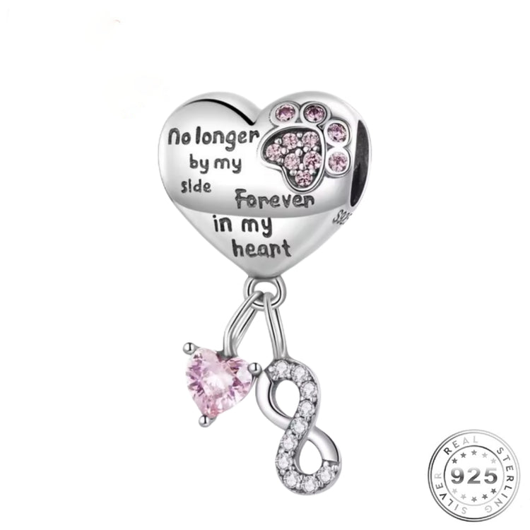 Dog Angel Wings / Paw Memorial Charm 925 Sterling Silver - Forever In My Heart - fits Pandora