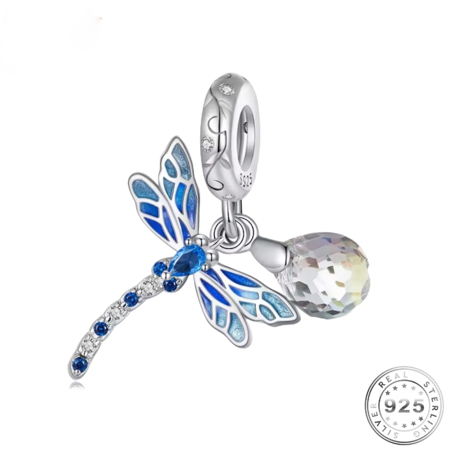 Pandora fitting Dragonfly Dangle Charm Blue Crystal & 925 Sterling Silver