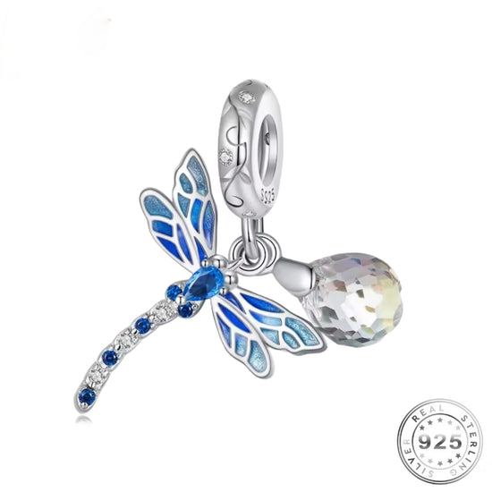 Pandora fitting Dragonfly Dangle Charm Blue Crystal & 925 Sterling Silver