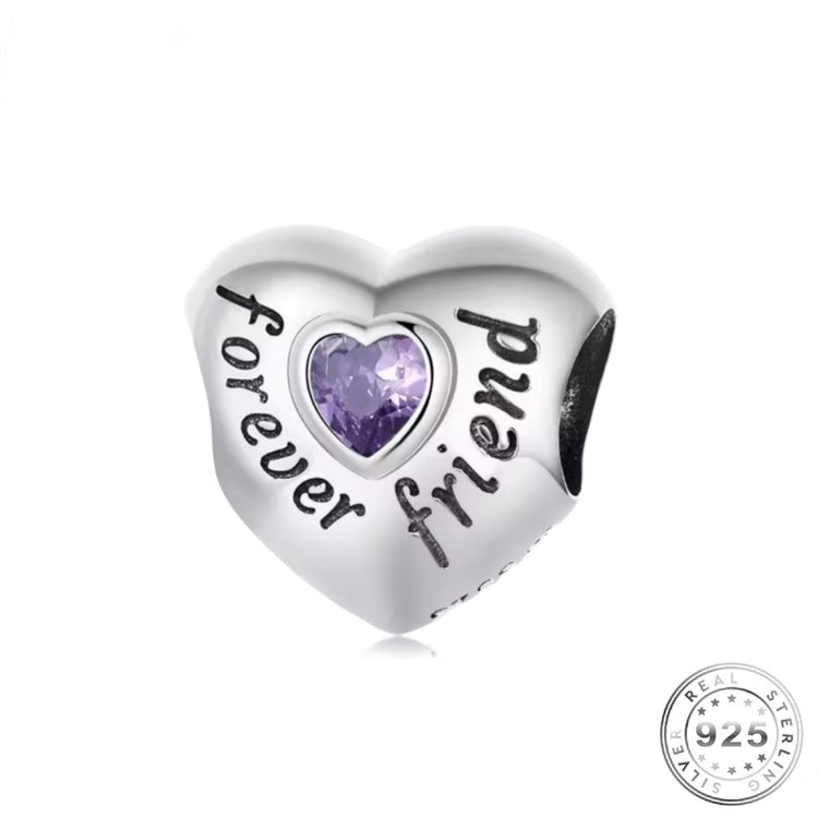 pandora fitting Forever Friend Charm 925 Sterling Silver & Purple Crystal - Best Friend