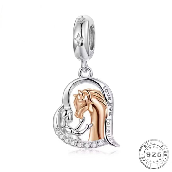 pandora fitting Horse & Girl Charm 925 Sterling Silver and Rose Gold -  Love you forever