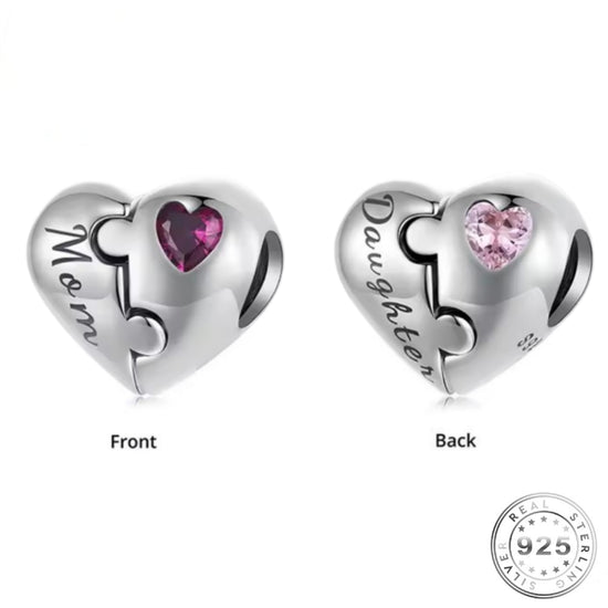 pandora fitting Mom & Daughter Heart Charm 925 Sterling Silver mum