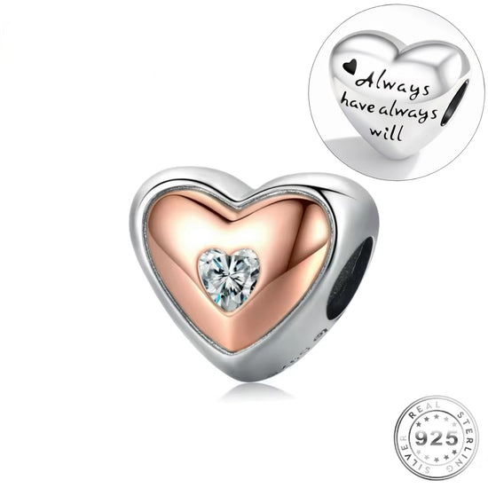 Pandora fitting Wife Girlfriend Always Have Always Will Heart Charm 925 Sterling Silver & Rose Gold