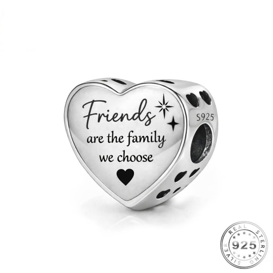 Friends Are The Family We Choose Heart Charm 925 Sterling Silver FITS PANDORA