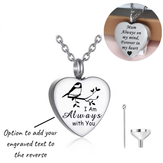 Engraved Robin Cremation Ashes Urn Necklace Silver keepsake memorial