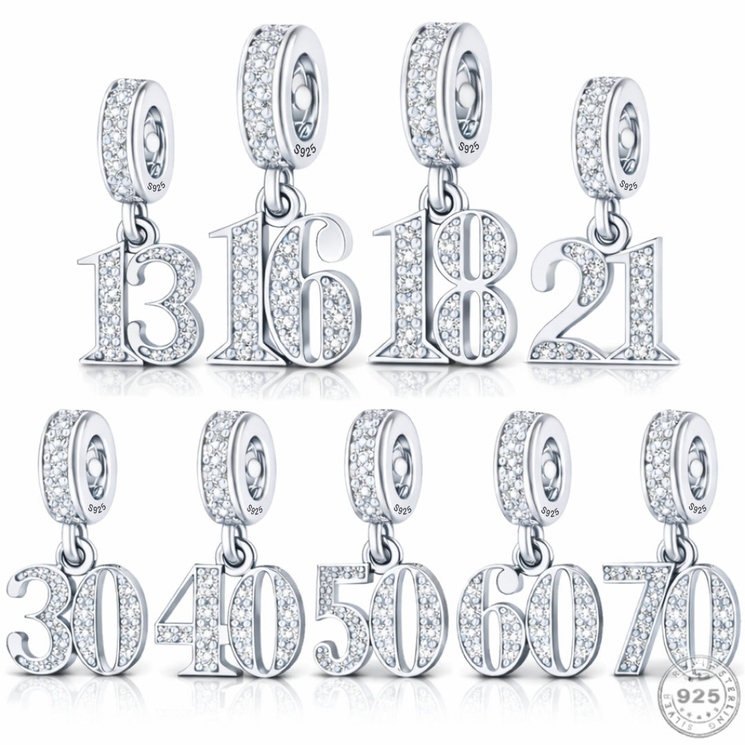 Pandora fitting 13th, 16th, 18th, 21st, 30th, 40th, 50th, 60th or 70th Birthday Years Charm 925 Sterling Silver / anniversary 