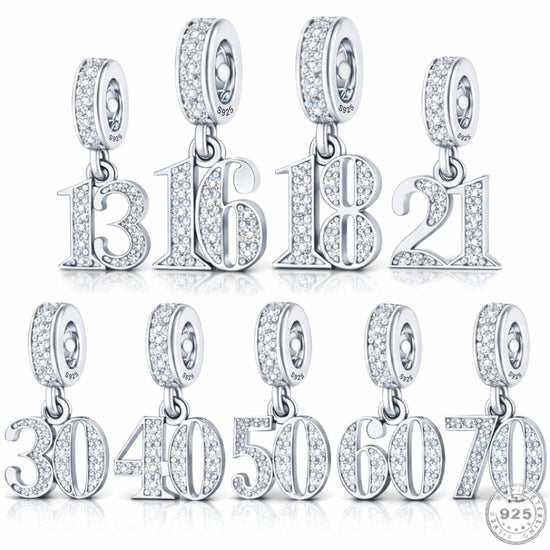 Pandora fitting 13th, 16th, 18th, 21st, 30th, 40th, 50th, 60th or 70th Birthday Years Charm 925 Sterling Silver / anniversary 