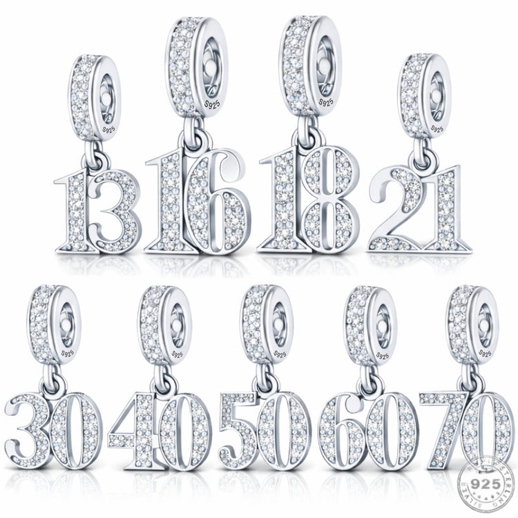 Pandora fitting 13th, 16th, 18th, 21st, 30th, 40th, 50th, 60th or 70th Birthday Years Charm 925 Sterling Silver / anniversary 