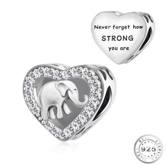 Pandora fitting Elephant Heart Charm 925 Sterling Silver - Never forget how STRONG you are - Inspiration 