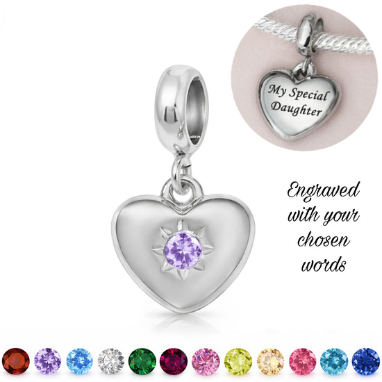 Pandora fitting Engraved Silver Birthstone Charm - Personalised Birthday