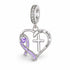 Pandora fitting Purple Awareness Ribbon & Cross Charm 925 Sterling Silver fits Pandora 