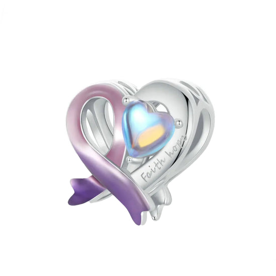 Purple Awareness Ribbon Charm 925 Sterling Silver (fits pandora ). The Purple Ribbon is commonly used to raise awareness for&nbsp;Alzheimers Disease, pancreatic cancer, Crohn&
