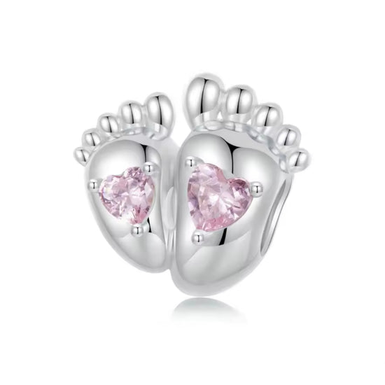 Engraved Baby Footprints / Feet Charm 925 Sterling Silver - Personalised ( fits Pandora ) Mum & Daughter - New baby girl