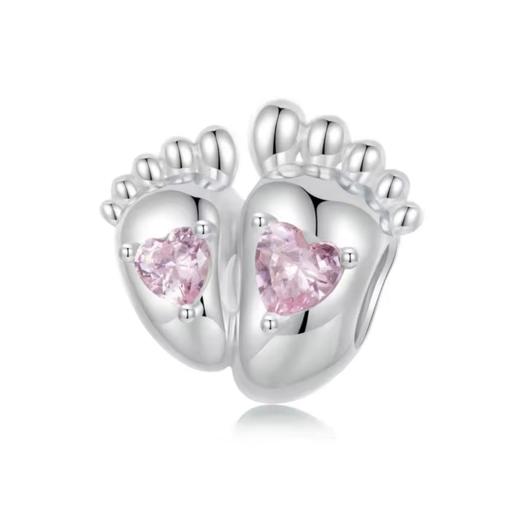 Engraved Baby Footprints / Feet Charm 925 Sterling Silver - Personalised ( fits Pandora ) Mum & Daughter - New baby girl