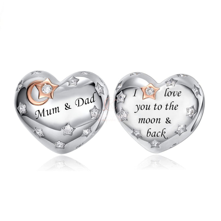 Pandora Mum & Dad Charm 925 Sterling Silver - I Love You to the Moon Memorial 