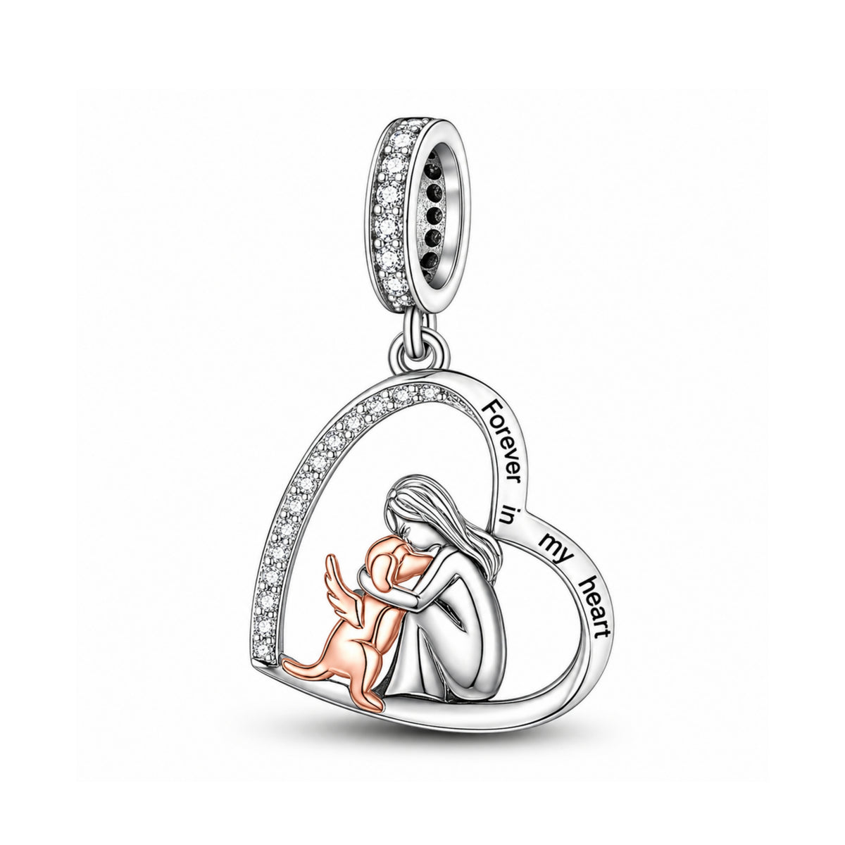 Pandora fitting Dog Angel Wings Charm 925 Sterling Silver & Rose Gold Memorial 
