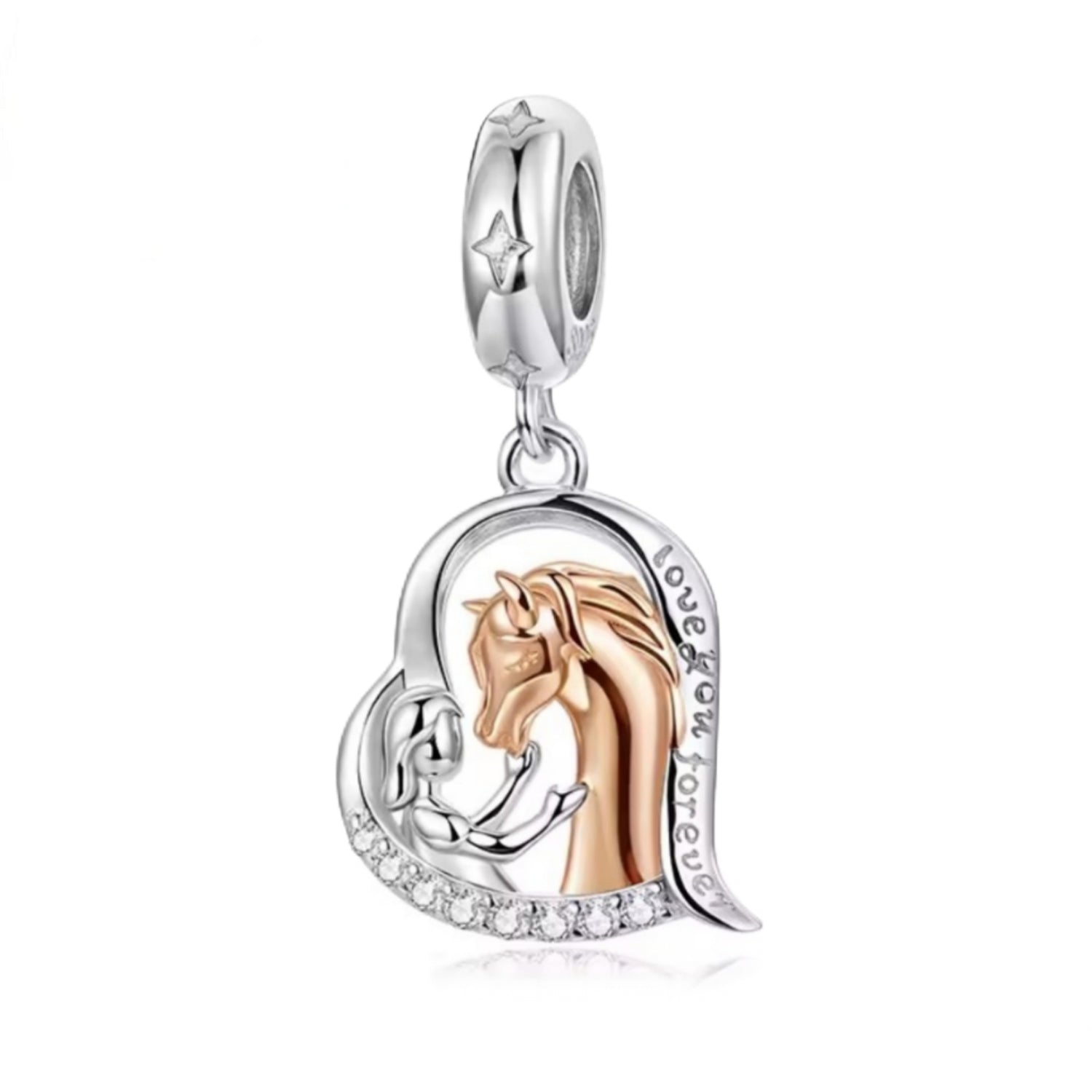 Pandora fitting Horse Charm 925 Sterling Silver and Rose Gold