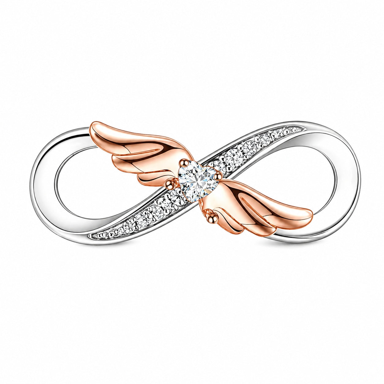 Angel Wings Infinity Charm 925 Sterling Silver & Rose Gold fits Pandora bracelets