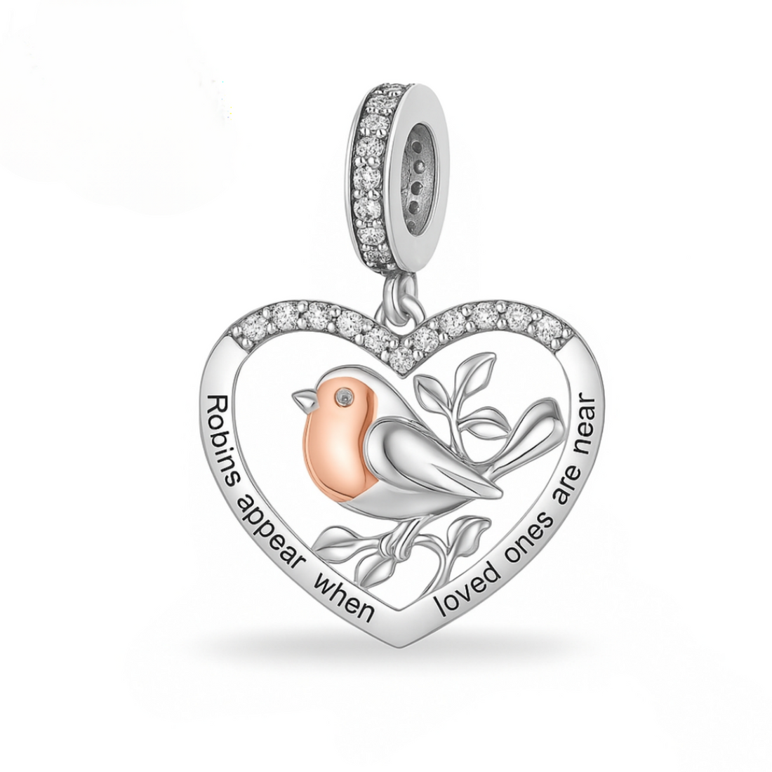Robin Dangle Charm 925 Sterling Silver & Rose Gold fits Pandora - Memorial 