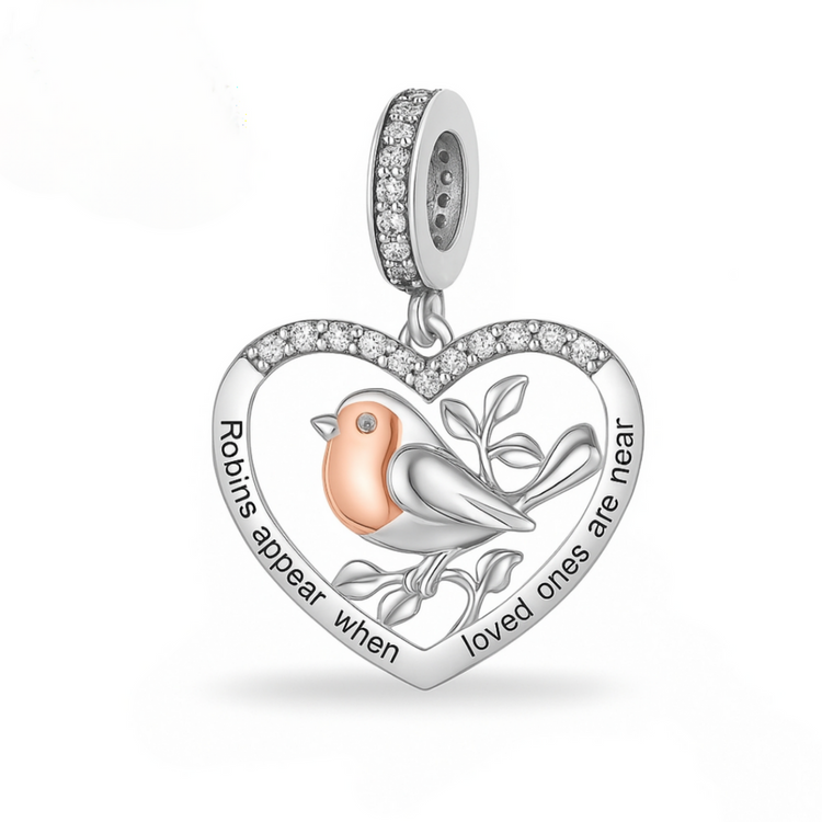 Robin Dangle Charm 925 Sterling Silver & Rose Gold fits Pandora - Memorial 
