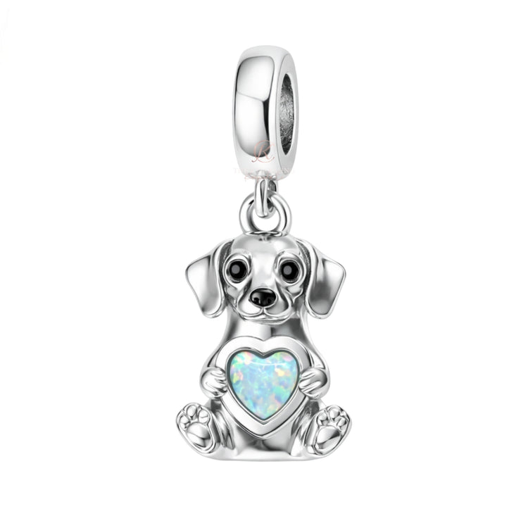 Pandora fitting Labrador Dog Charm 925 Sterling Silver & Opal