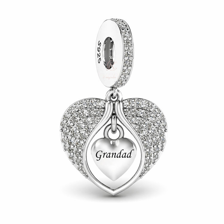 Grandad Angel Wings Charm 925 Sterling Silver Memorial fits Pandora
