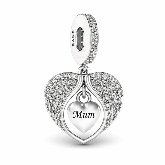 Mum Angel Wings Charm 925 Sterling Silver fits Pandora
