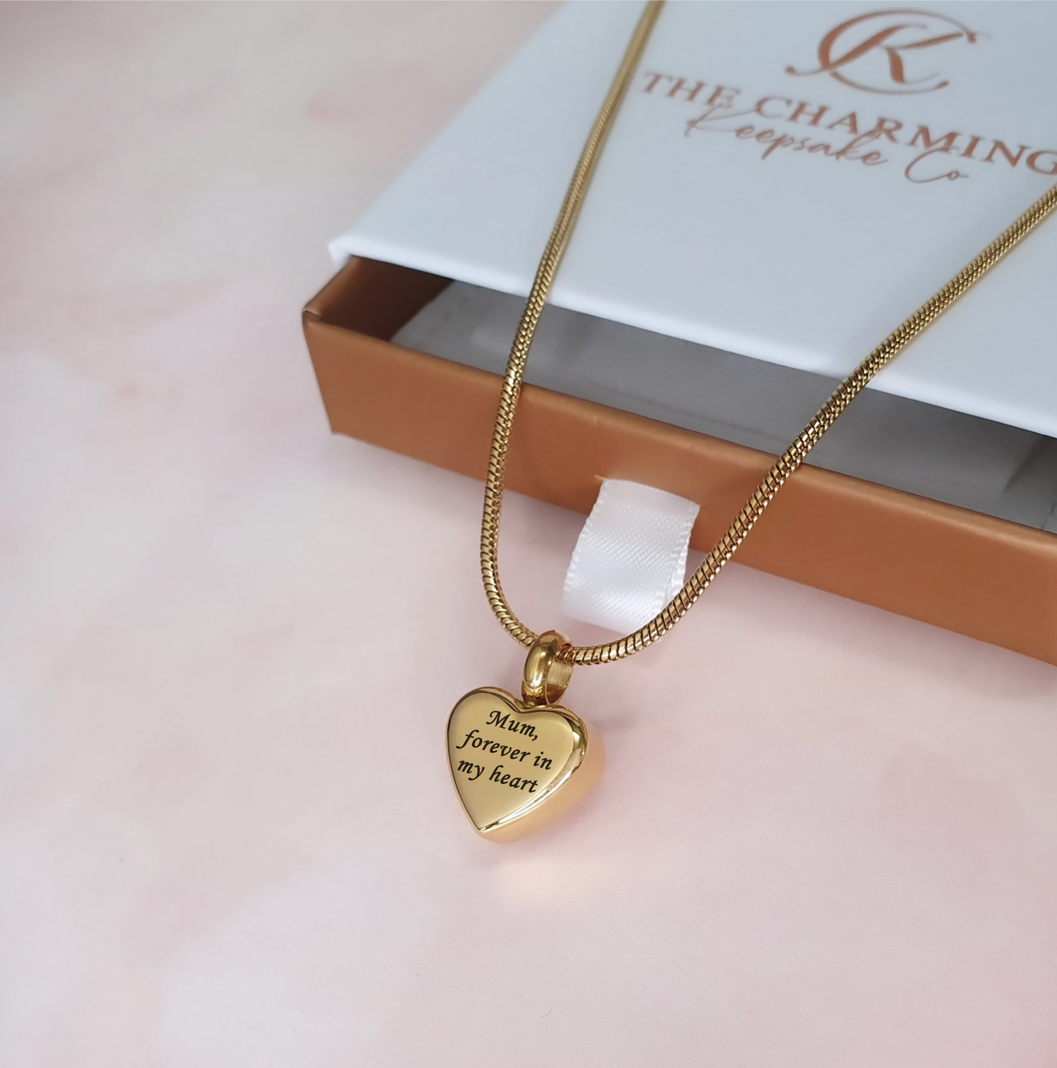 Engraved Self-Fill Ashes Small Heart Urn Necklace Silver, Yellow or Rose Gold Memorial