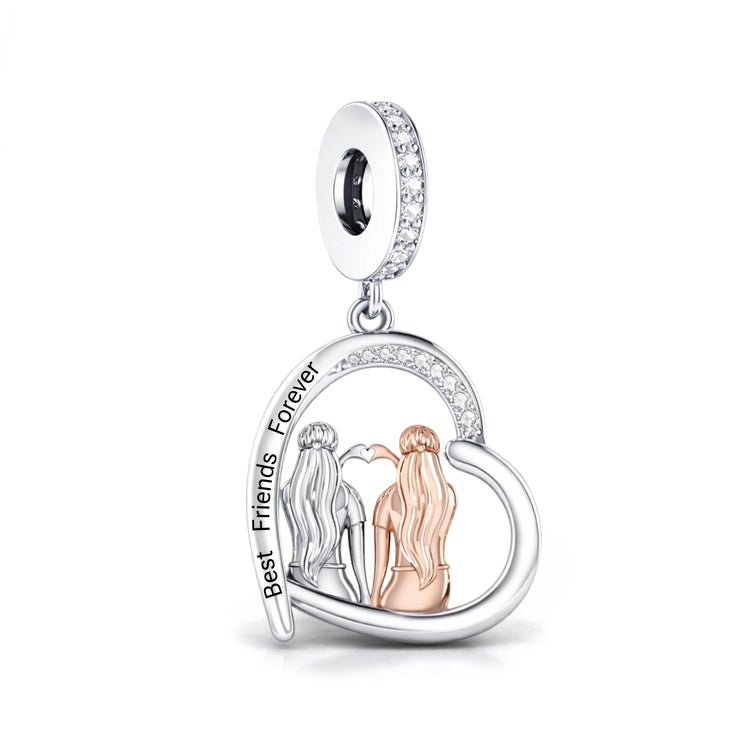 Pandora fitting Best Friends Charm 925 Sterling Silver & Rose Gold - BFF gift bestie
