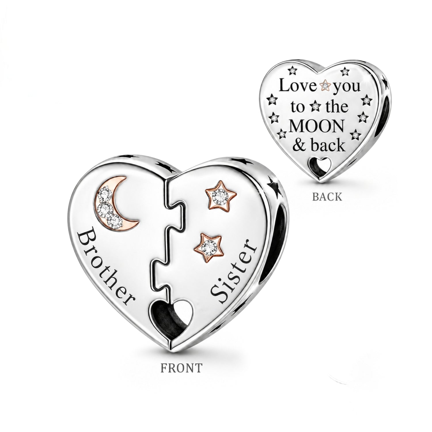 Pandora fitting Brother & Sister Heart Charm 925 Sterling Silver 